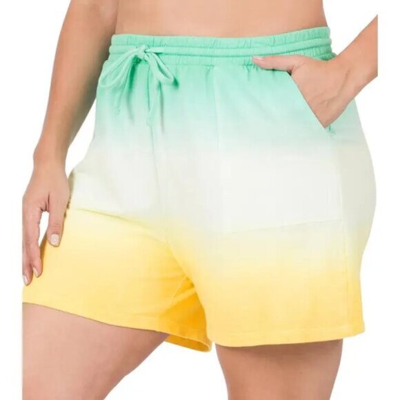Plus French Terry Dip Dye Drawstring Waist Shorts - Picture 1 of 4